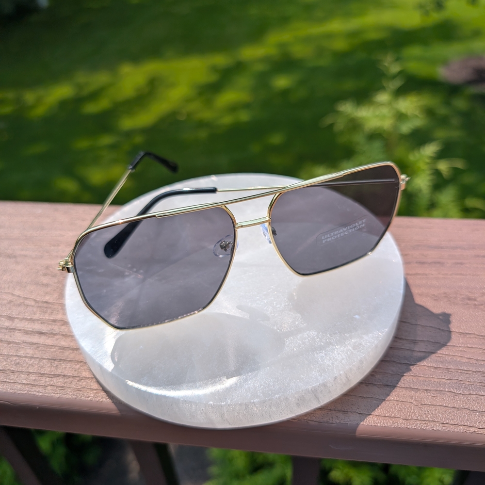 Gold Aviator Sunglasses with Gray Lenses